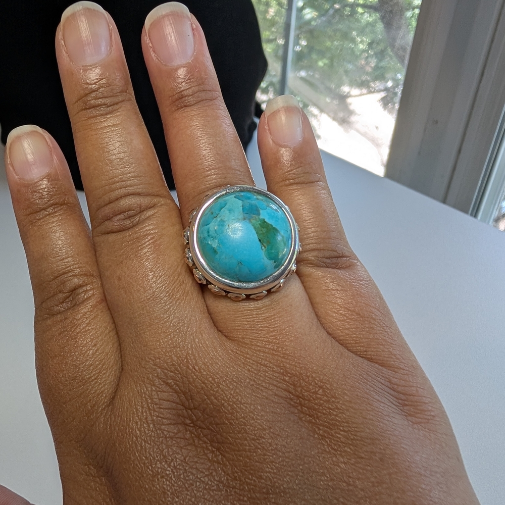 Turquoise Silver Statement Ring - image 1